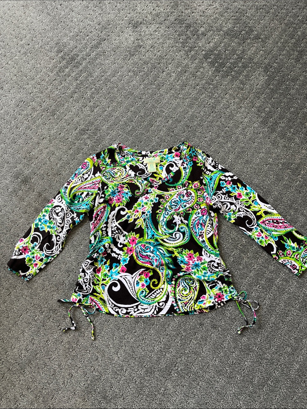 Caribbean Joe Neon Paisley Drawstring Hem Tunic